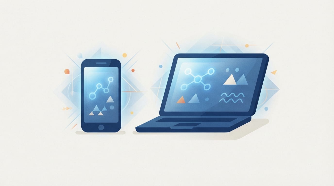 Ilustração: celular e computador com telas iluminadas, representando acesso digital 24 horas