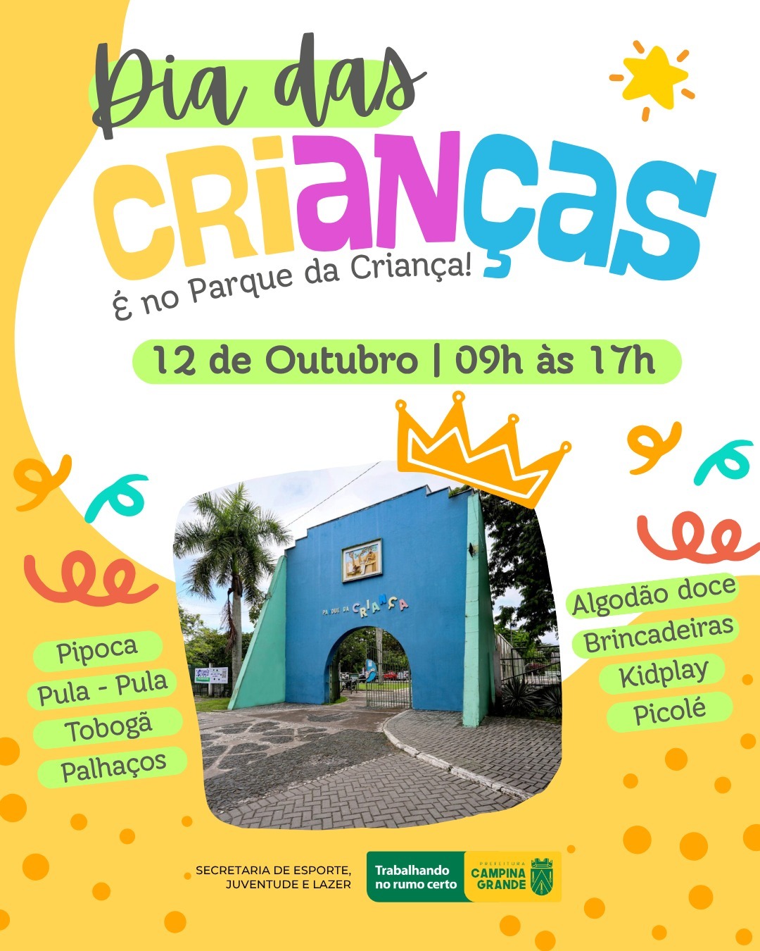 Campina Grande terá festa do Dia das Crianças no Parque da Criança em 12 de outubro