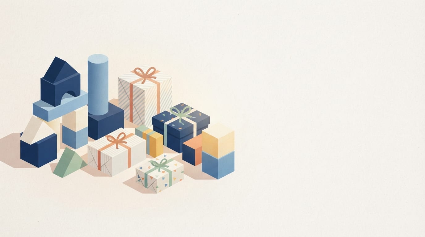 Ilustração: brinquedos e presentes preparados para o Dia das Crianças